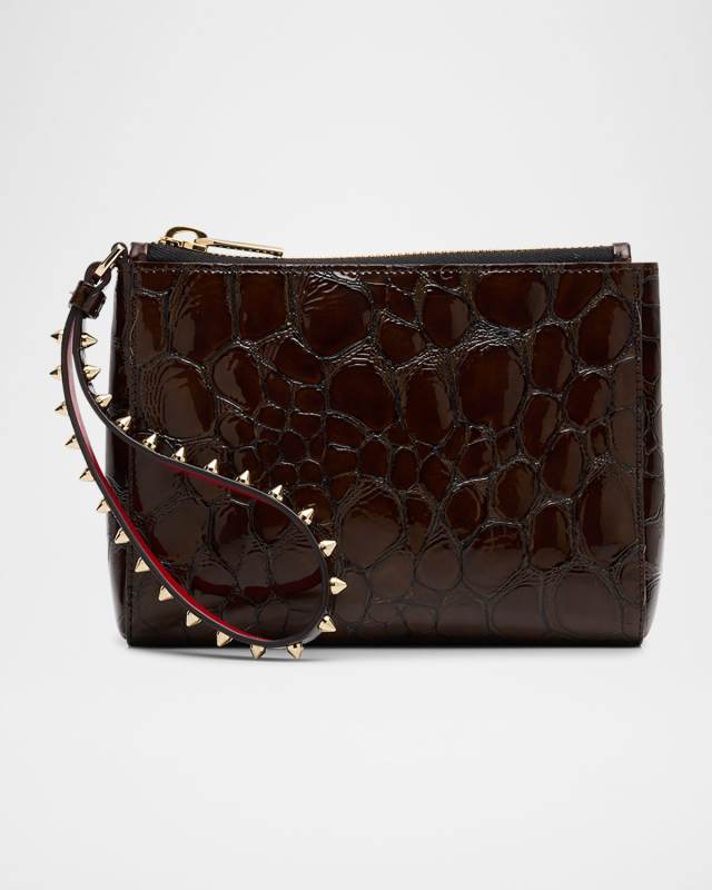 Cabata Mini Croc-Embossed Leather Wristlet Pouch